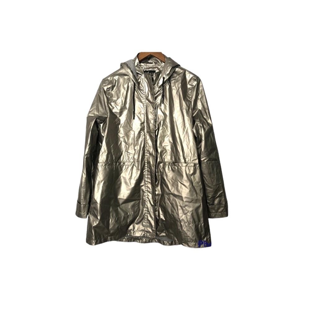 Zara Metallic Silver Hooded Raincoat